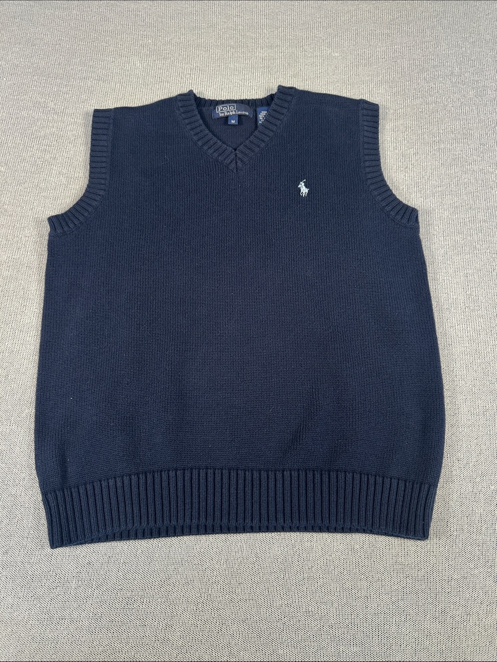 Polo Ralph Lauren Sweater Vest Size Navy Blue Cotton V Neck Pony Boys Medium EUC